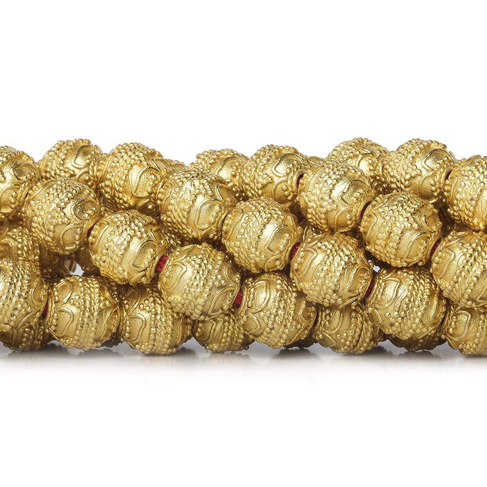 10mm 22kt Gold Plated Copper Bead Round Four Leaf tip 8 inch 18 pieces - Beadsofcambay.com