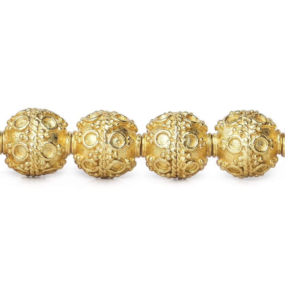 10mm 22kt Gold Plated Copper Bead Roval Circle and Miligrain Triangle 8 inch 18 pieces - Beadsofcambay.com