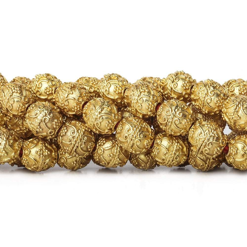 10mm 22kt Gold Plated Copper Bead Roval Victorian Swag 8 inch 18 pieces - Beadsofcambay.com