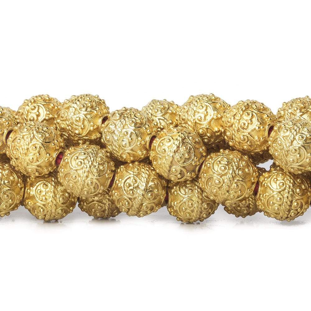 10mm 22kt Gold Plated Copper Bead Roval Victorian Swag with Miligrain 8 inch 18 pieces - Beadsofcambay.com