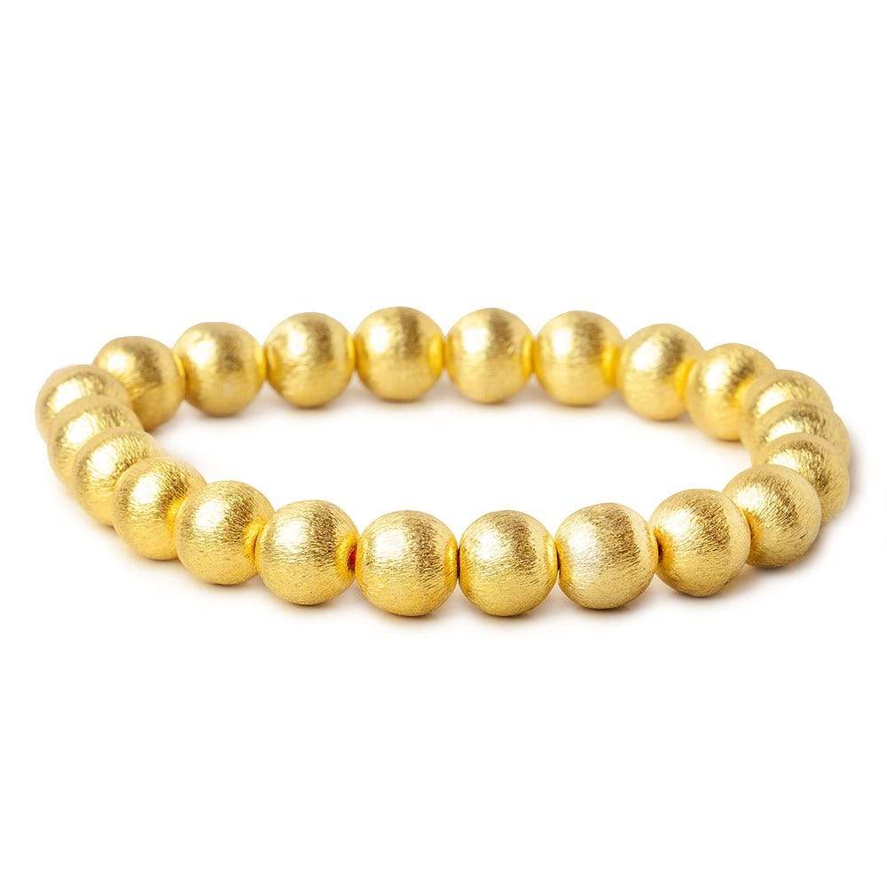 10mm 22kt Gold plated Copper Brushed Round Bead 8 inch 22 pieces - Beadsofcambay.com