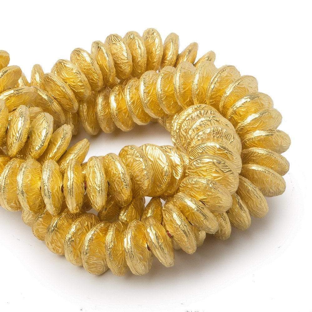 10mm 22kt Gold Plated Copper Disc with Crosshatch Pattern 8 inch 52 pieces - Beadsofcambay.com