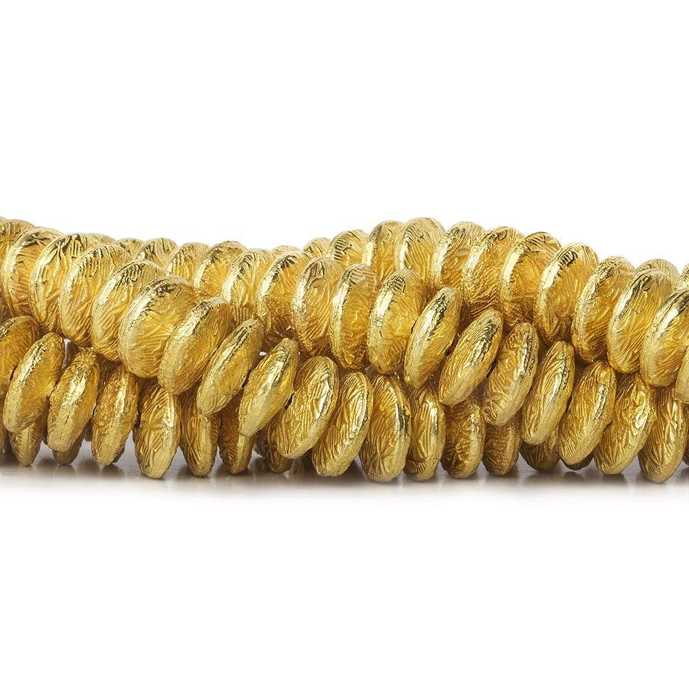 10mm 22kt Gold Plated Copper Disc with Crosshatch Pattern 8 inch 52 pieces - Beadsofcambay.com