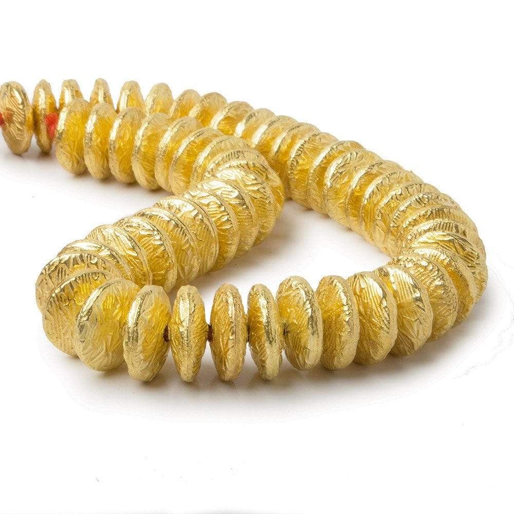 10mm 22kt Gold Plated Copper Disc with Crosshatch Pattern 8 inch 52 pieces - Beadsofcambay.com