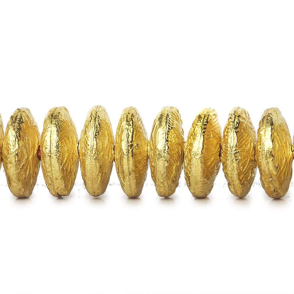 10mm 22kt Gold Plated Copper Disc with Crosshatch Pattern 8 inch 52 pieces - Beadsofcambay.com