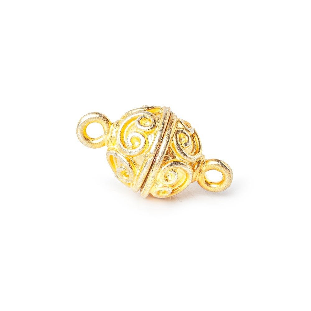 10mm 22kt Gold Plated Copper Magnetic Clasp Round Heart Pattern 1 piece - Beadsofcambay.com