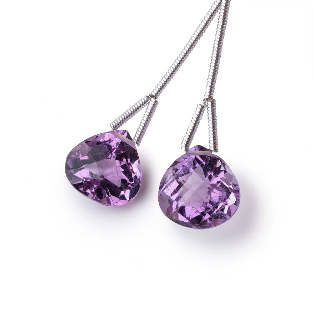 10mm Amethyst Faceted Heart Focal Set of 2 Beads AAA - Beadsofcambay.com