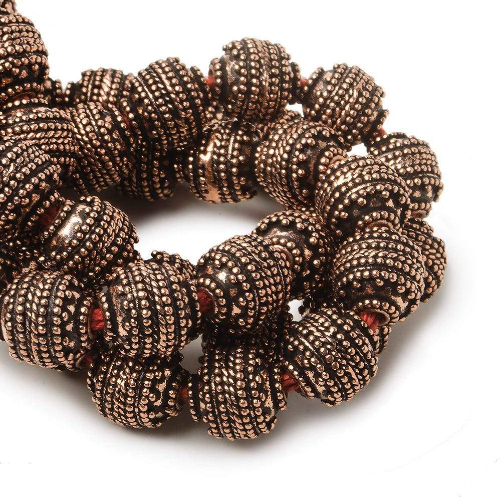 10mm Antiqued Copper Bead Bead Round Concentric Miligrain 8 inch 18 pcs - Beadsofcambay.com