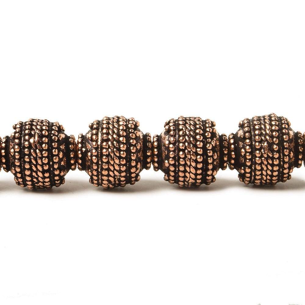 10mm Antiqued Copper Bead Bead Round Concentric Miligrain 8 inch 18 pcs - Beadsofcambay.com