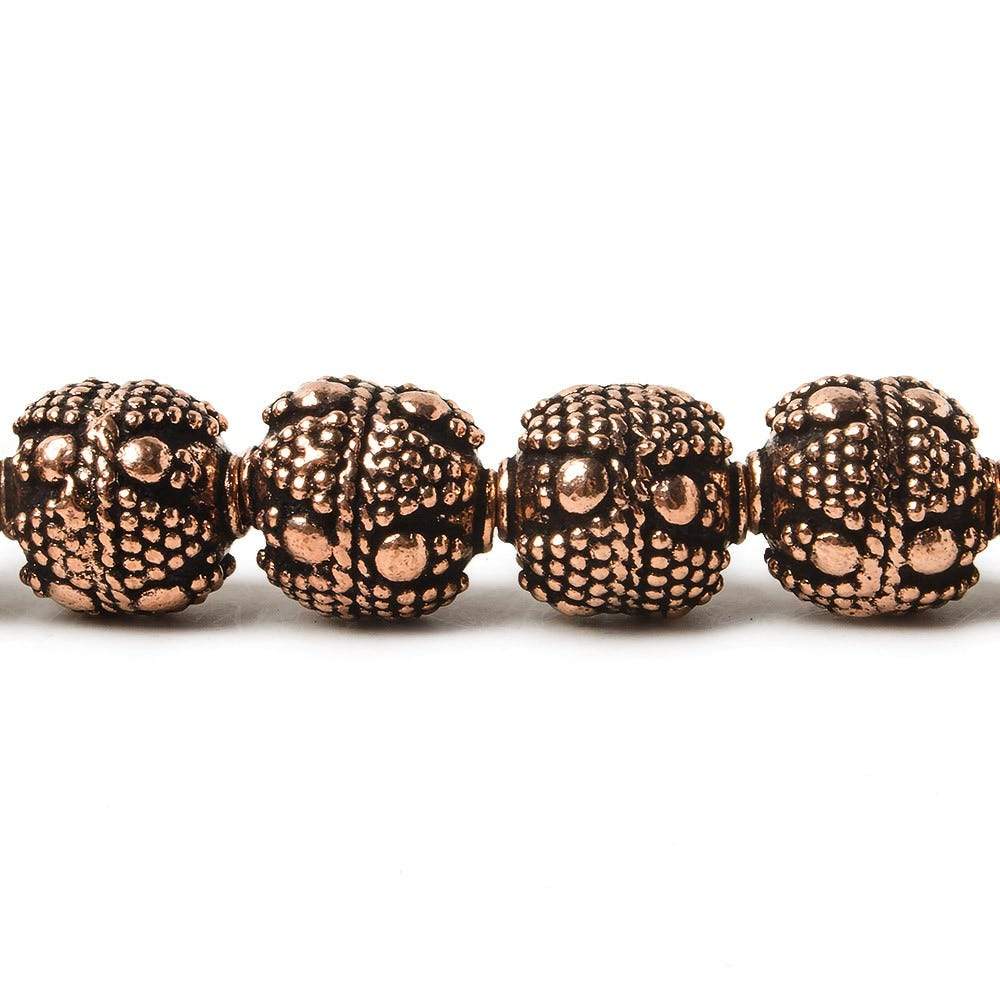 10mm Antiqued Copper Bead Bead Round Miligrain Triangle and Dots 8 inch 18 pcs - Beadsofcambay.com