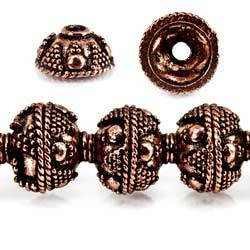 10mm Antiqued Copper Bead Cap Miligrain Triangle and Plain Circle 8 inch 44 pcs - Beadsofcambay.com