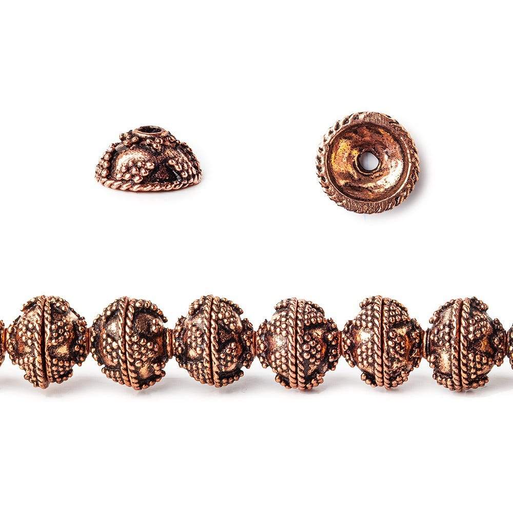 10mm Antiqued Copper Bead Cap Roval Miligrain Triangle 8 inch 44 pcs - Beadsofcambay.com