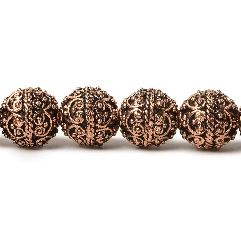 10mm Antiqued Copper Bead Roval Victorian Swag with Miligrain 8 inch 18 pcs - Beadsofcambay.com