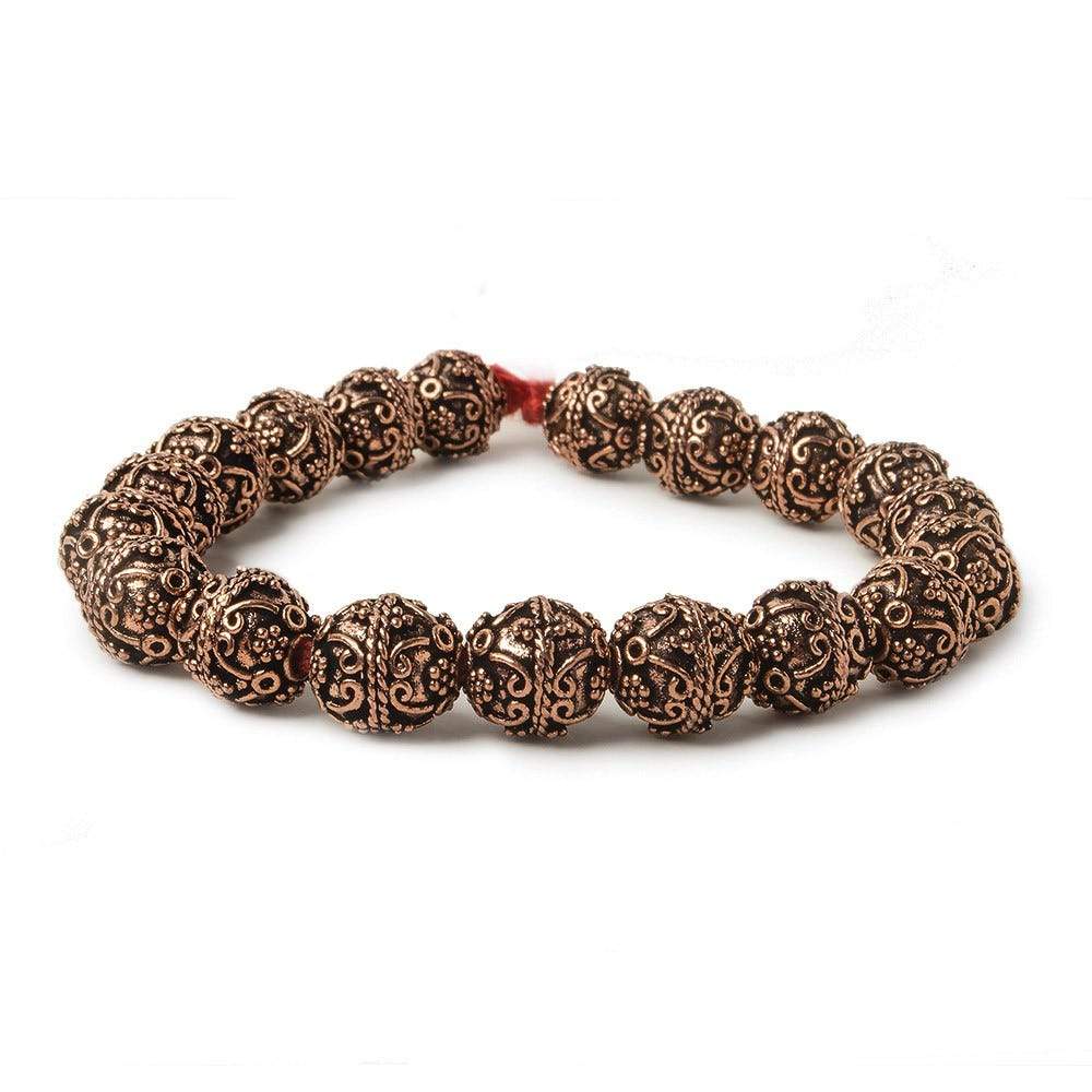 10mm Antiqued Copper Beads Roval Victorian Swag 8 inch 18 pcs - Beadsofcambay.com