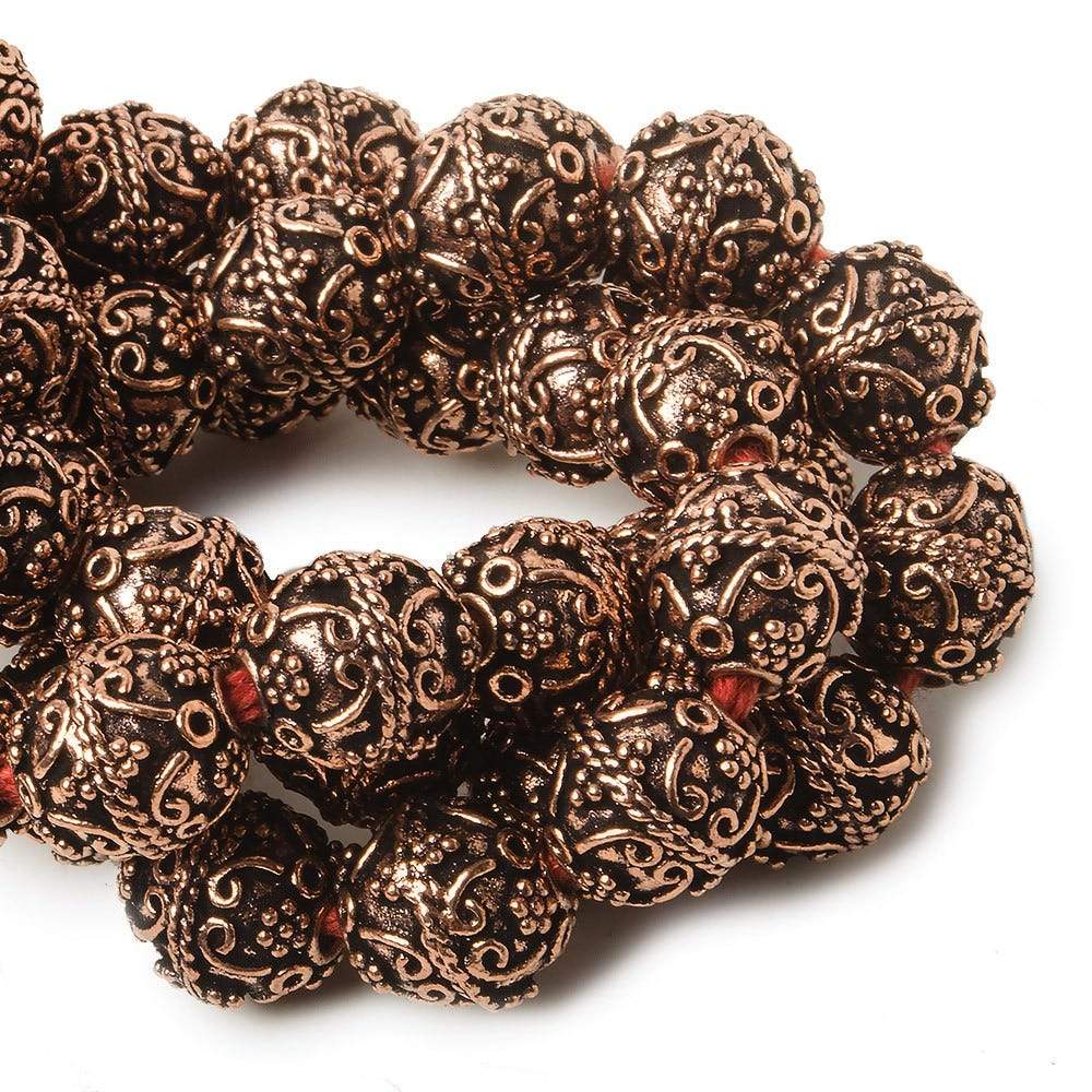 10mm Antiqued Copper Beads Roval Victorian Swag 8 inch 18 pcs - Beadsofcambay.com