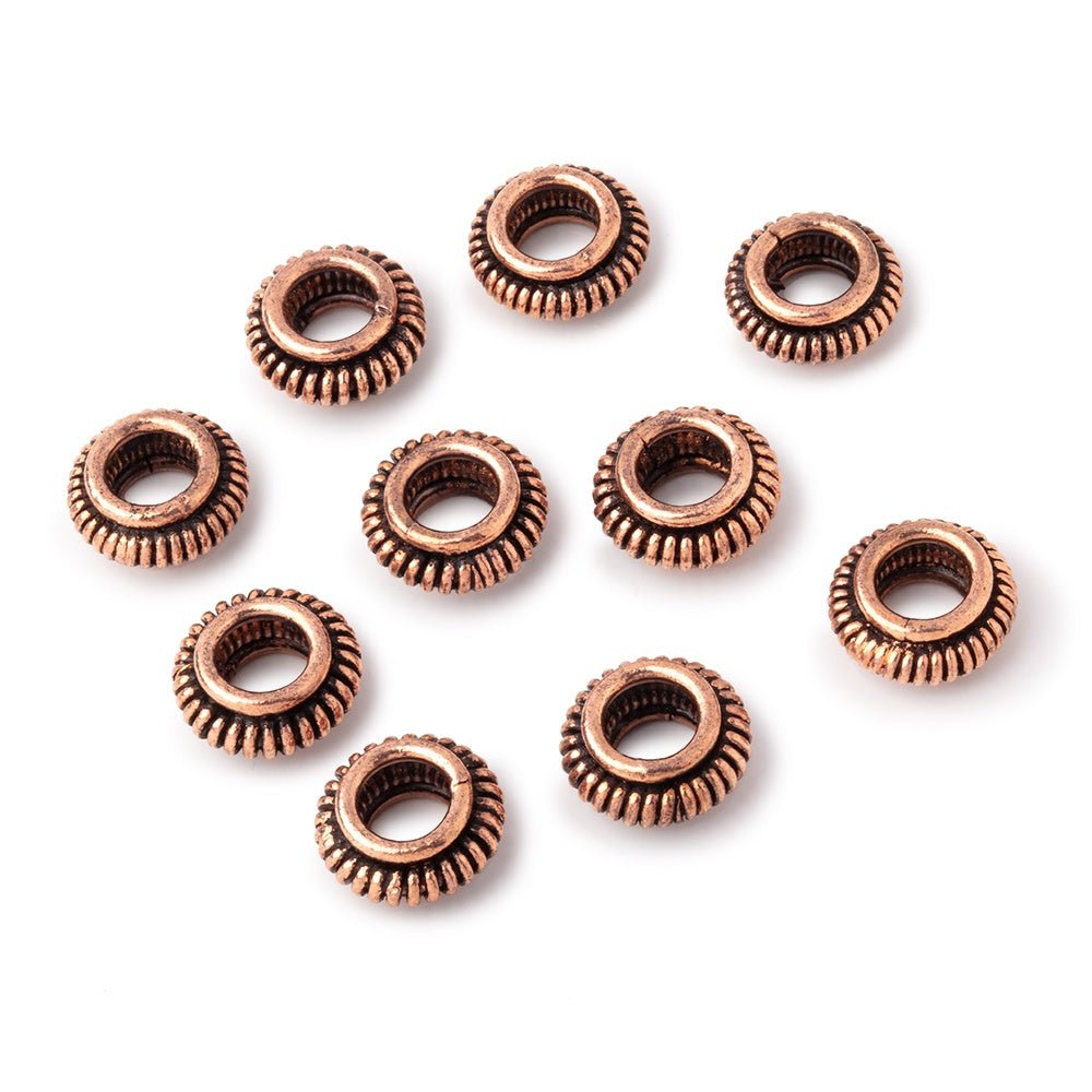 10mm Antiqued Copper Pinwheel Design Spacer Set of 10 Large Hole Beads - Beadsofcambay.com