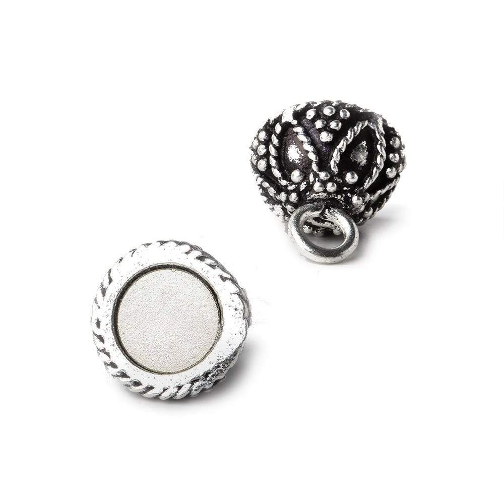10mm Antiqued Silver plated Copper Magnetic Ball Clasp Miligrain 1 piece - Beadsofcambay.com