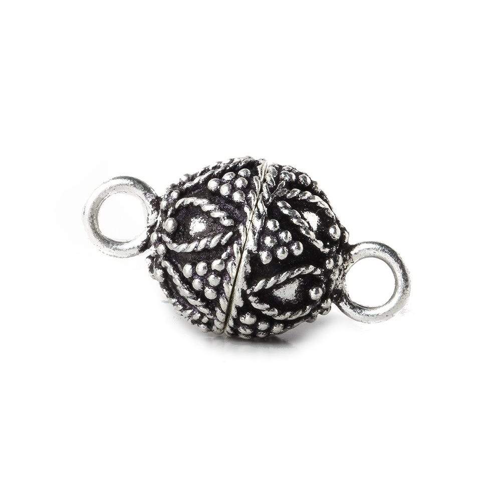 10mm Antiqued Silver plated Copper Magnetic Ball Clasp Miligrain 1 piece - Beadsofcambay.com