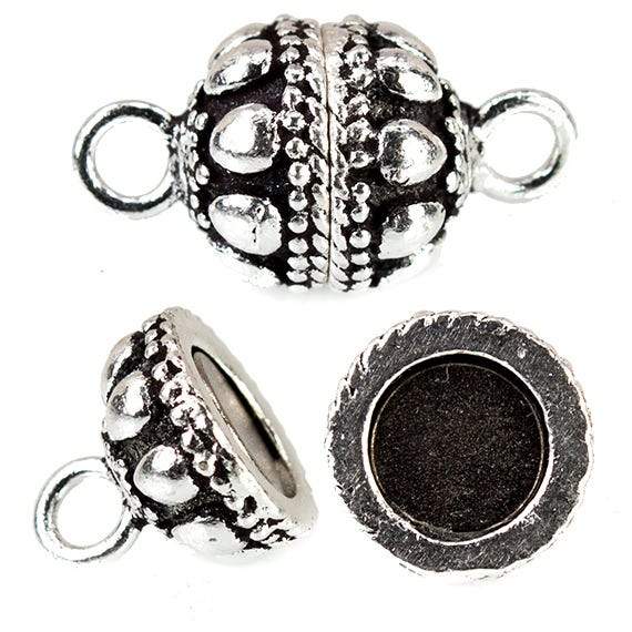 10mm Antiqued Silver plated Copper Magnetic Clasp Dots and Miligrain 1 piece - Beadsofcambay.com