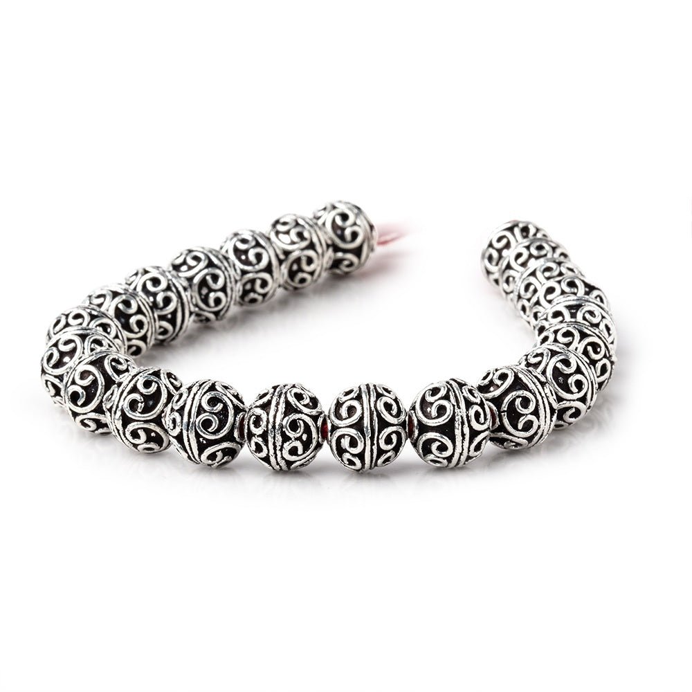 10mm Antiqued Silver Plated Copper Simple Scroll Round 8 inch 21 Beads - Beadsofcambay.com