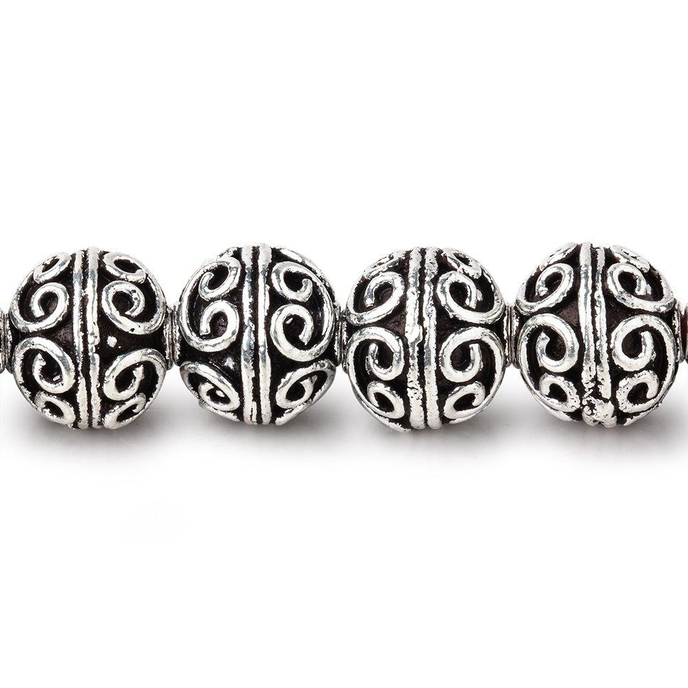 10mm Antiqued Silver Plated Copper Simple Scroll Round 8 inch 21 Beads - Beadsofcambay.com