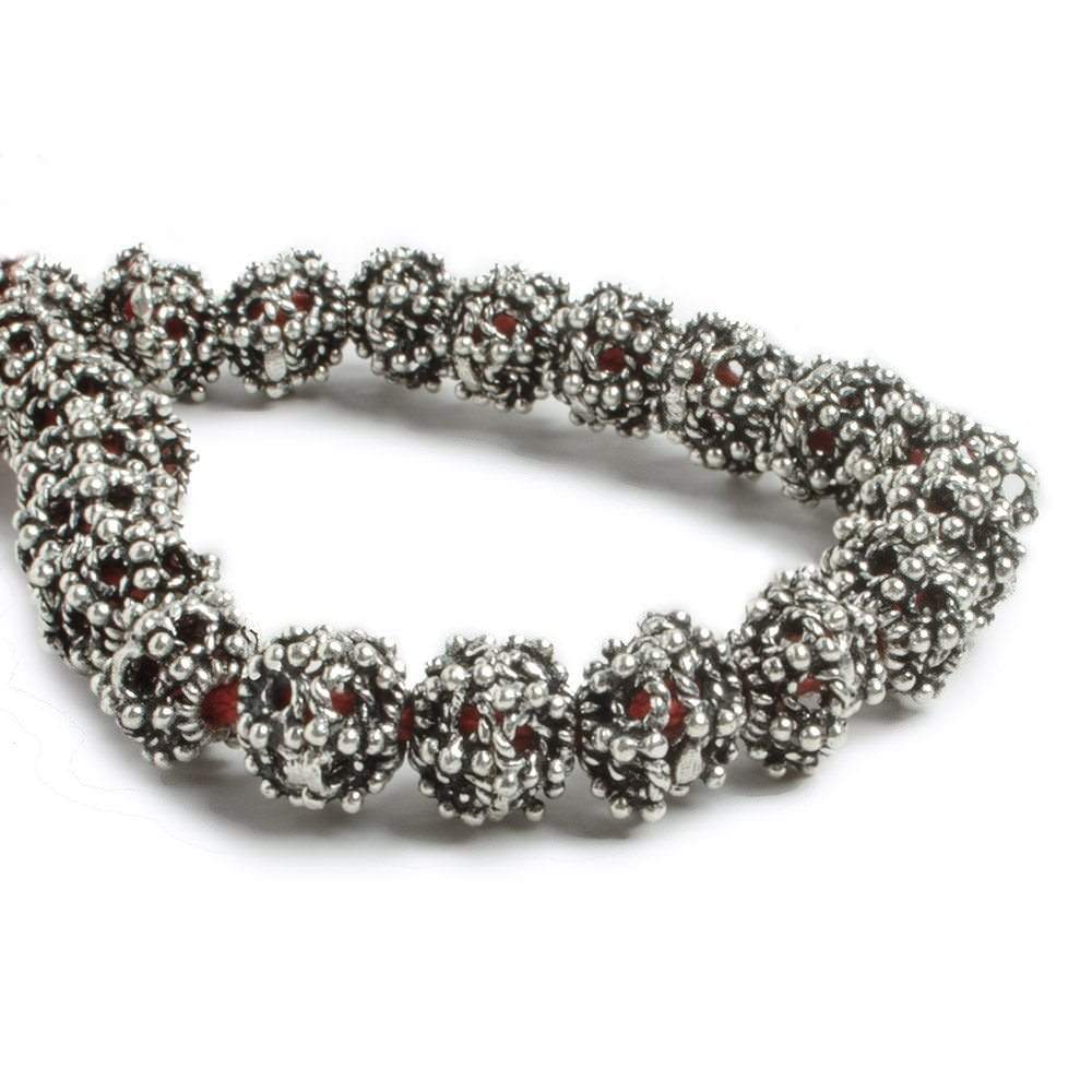 10mm Antiqued Silver plated Miligrain Sea Urchin Bead Cap 8 inch 21 pieces - Beadsofcambay.com