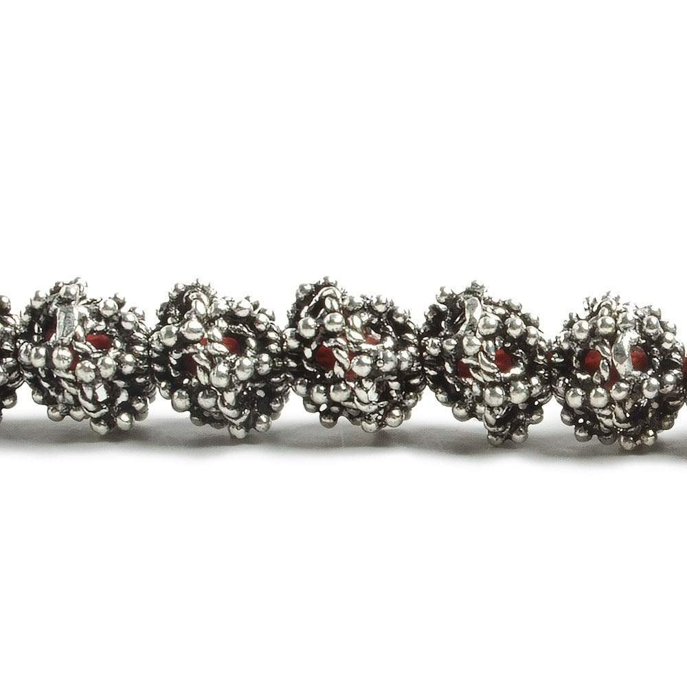 10mm Antiqued Silver plated Miligrain Sea Urchin Bead Cap 8 inch 21 pieces - Beadsofcambay.com