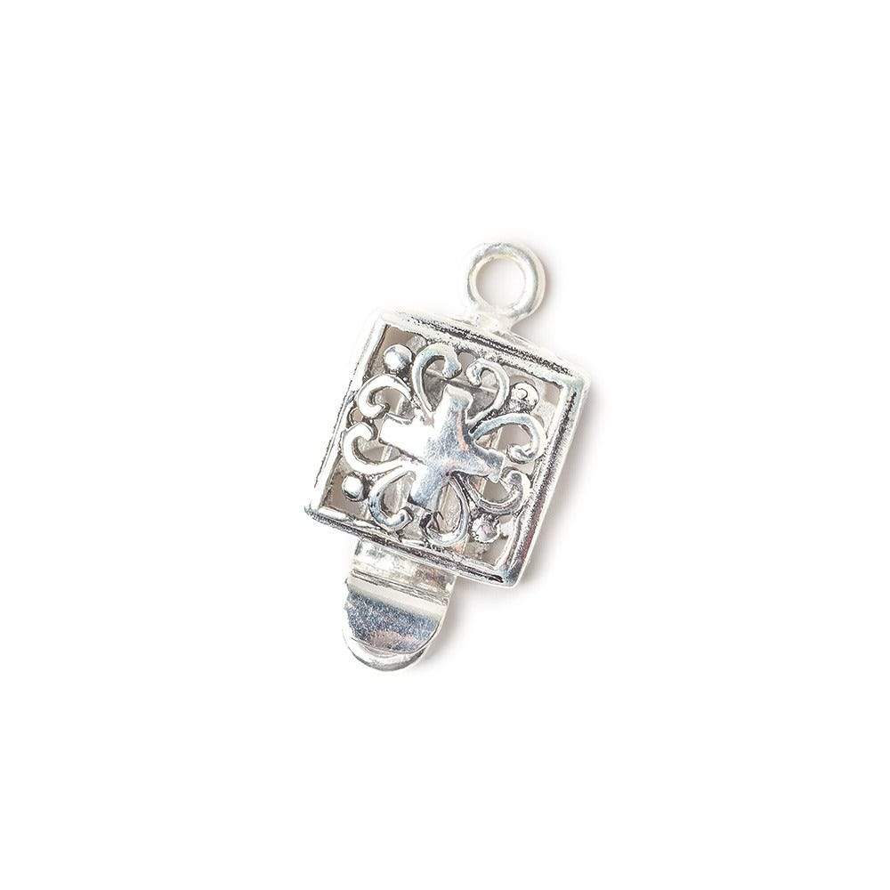 10mm Antiqued Sterling Silver plated Box Clasp Square Filigree Design 1 piece - Beadsofcambay.com