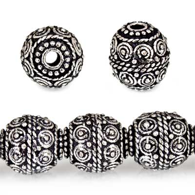 10mm Antiqued Sterling Silver Plated Copper Bead Roval, Concentric Circles 8 inch 18 pcs - Beadsofcambay.com