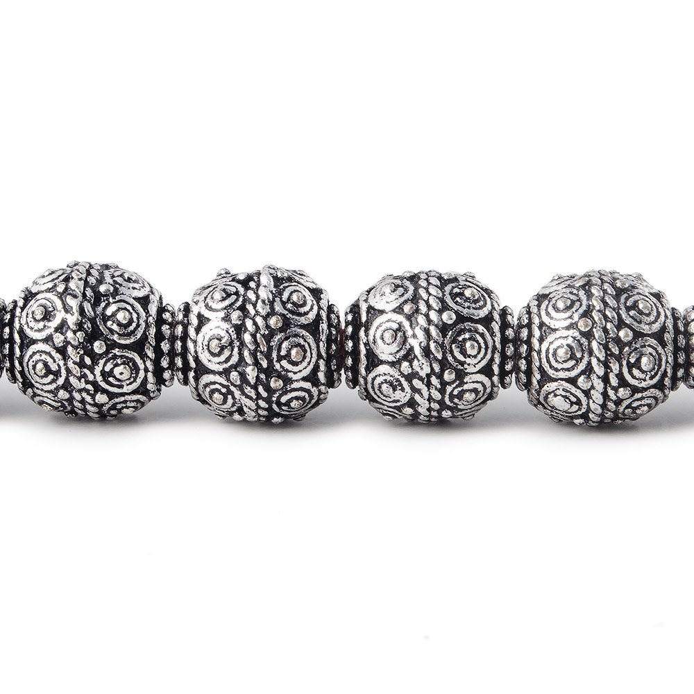 10mm Antiqued Sterling Silver Plated Copper Bead Roval, Concentric Circles 8 inch 18 pcs - Beadsofcambay.com