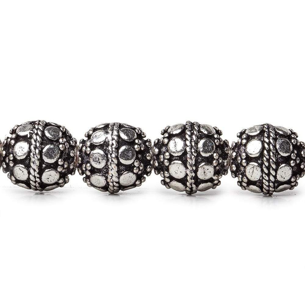 10mm Antiqued Sterling Silver Plated Copper Bead Roval, Dots 8 inch 20 pieces - Beadsofcambay.com