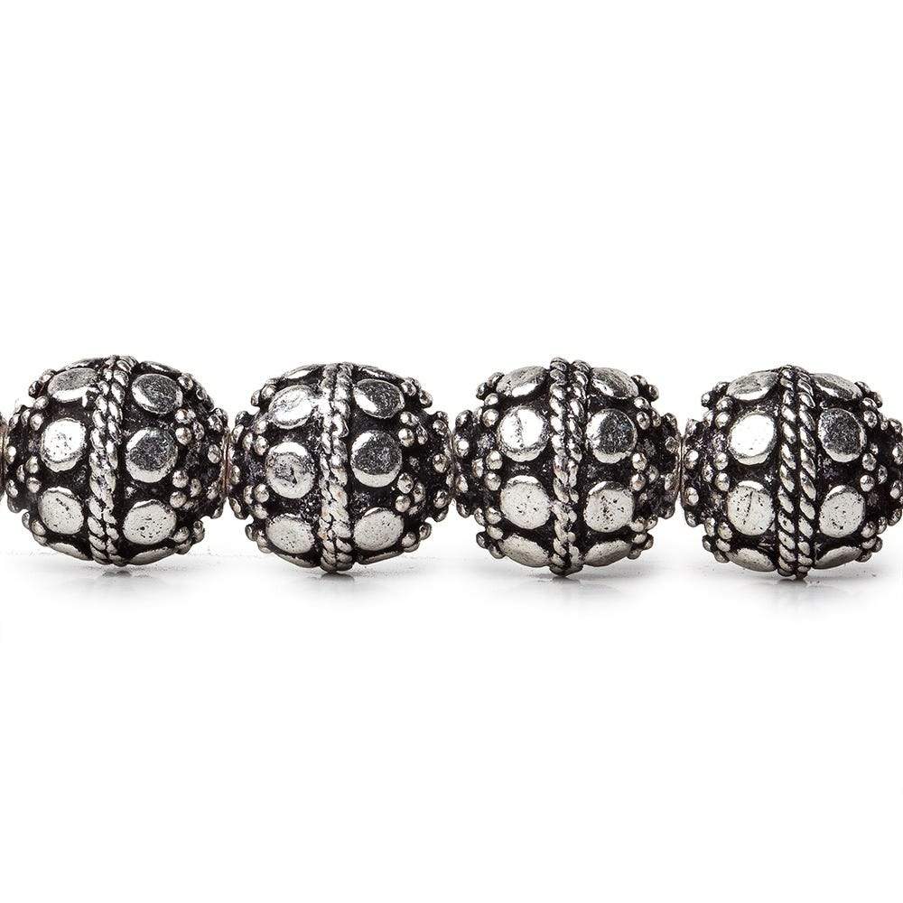 10mm Antiqued Sterling Silver Plated Copper Bead Roval, Dots 8 inch 20 pieces - Beadsofcambay.com