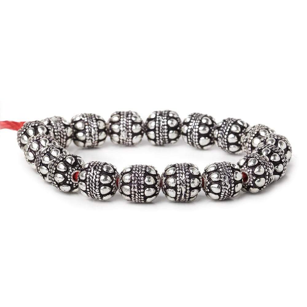 10mm Antiqued Sterling Silver Plated Copper Bead Roval Dots & Rope Center 8 inch 18 pcs - Beadsofcambay.com