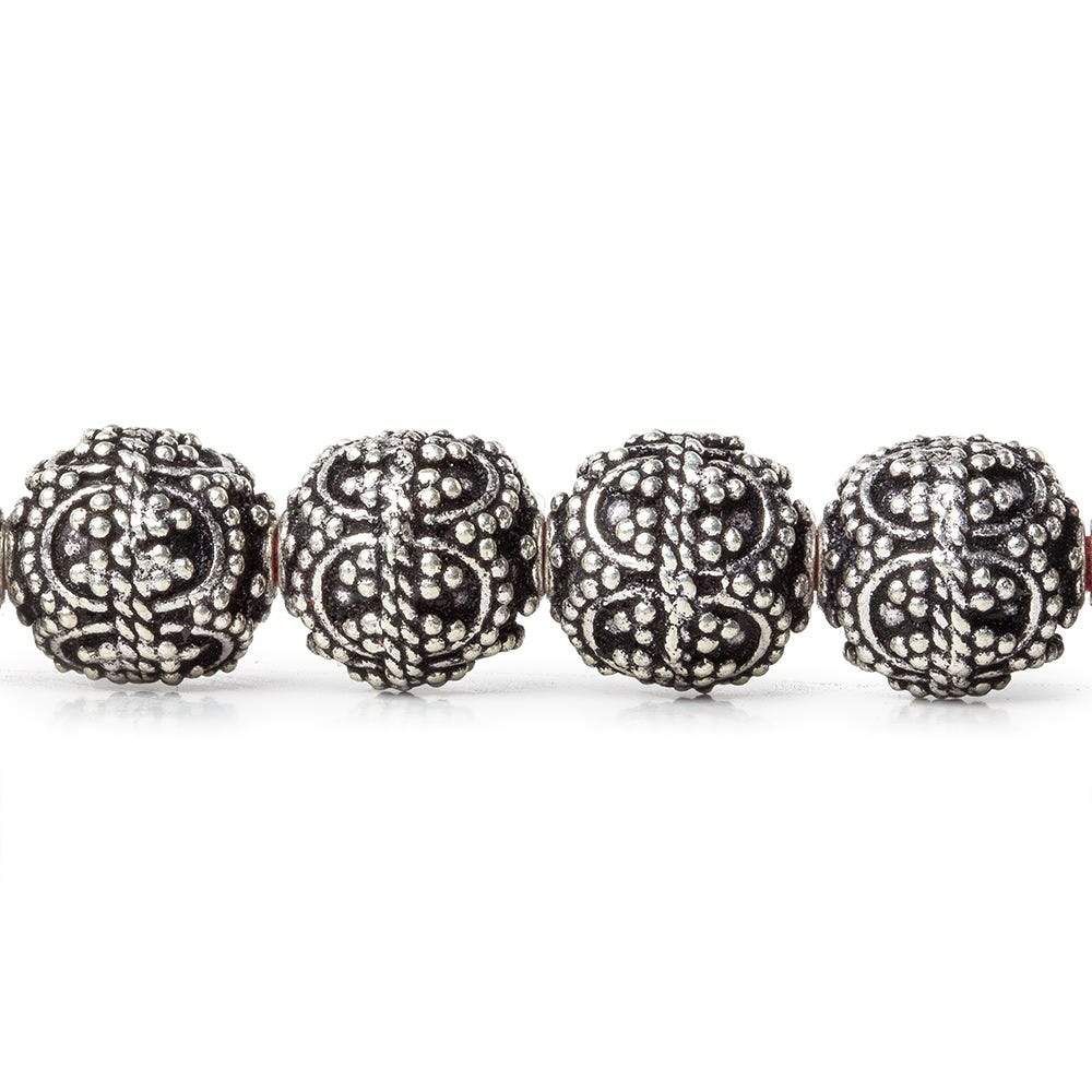 10mm Antiqued Sterling Silver Plated Copper Bead Roval, Edwardian 8 inch 20 pieces - Beadsofcambay.com