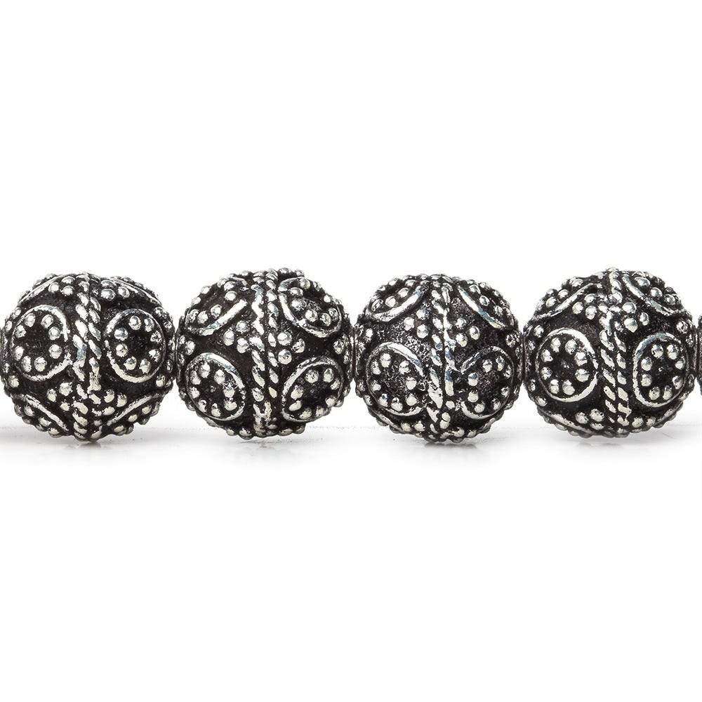 10mm Antiqued Sterling Silver Plated Copper Bead Roval, Miligrain Circles 8 inch 20 pieces - Beadsofcambay.com