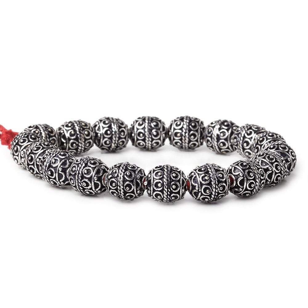 10mm Antiqued Sterling Silver Plated Copper Bead Roval, Moroccan 8 inch 20 pieces - Beadsofcambay.com