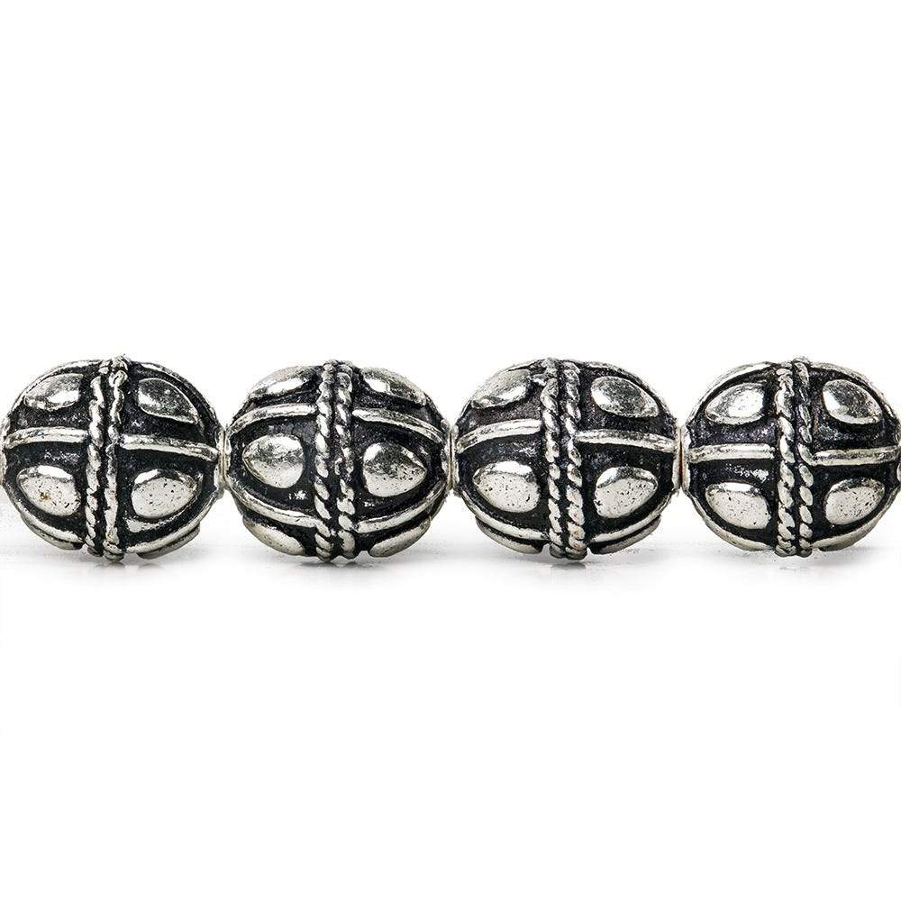 10mm Antiqued Sterling Silver Plated Copper Bead Roval, Pear Design 8 inch 18 pcs - Beadsofcambay.com