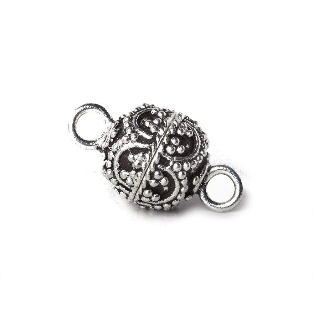 10mm Antiqued Sterling Silver plated Copper Magnetic Clasp Arch with Miligrain 1 piece - Beadsofcambay.com