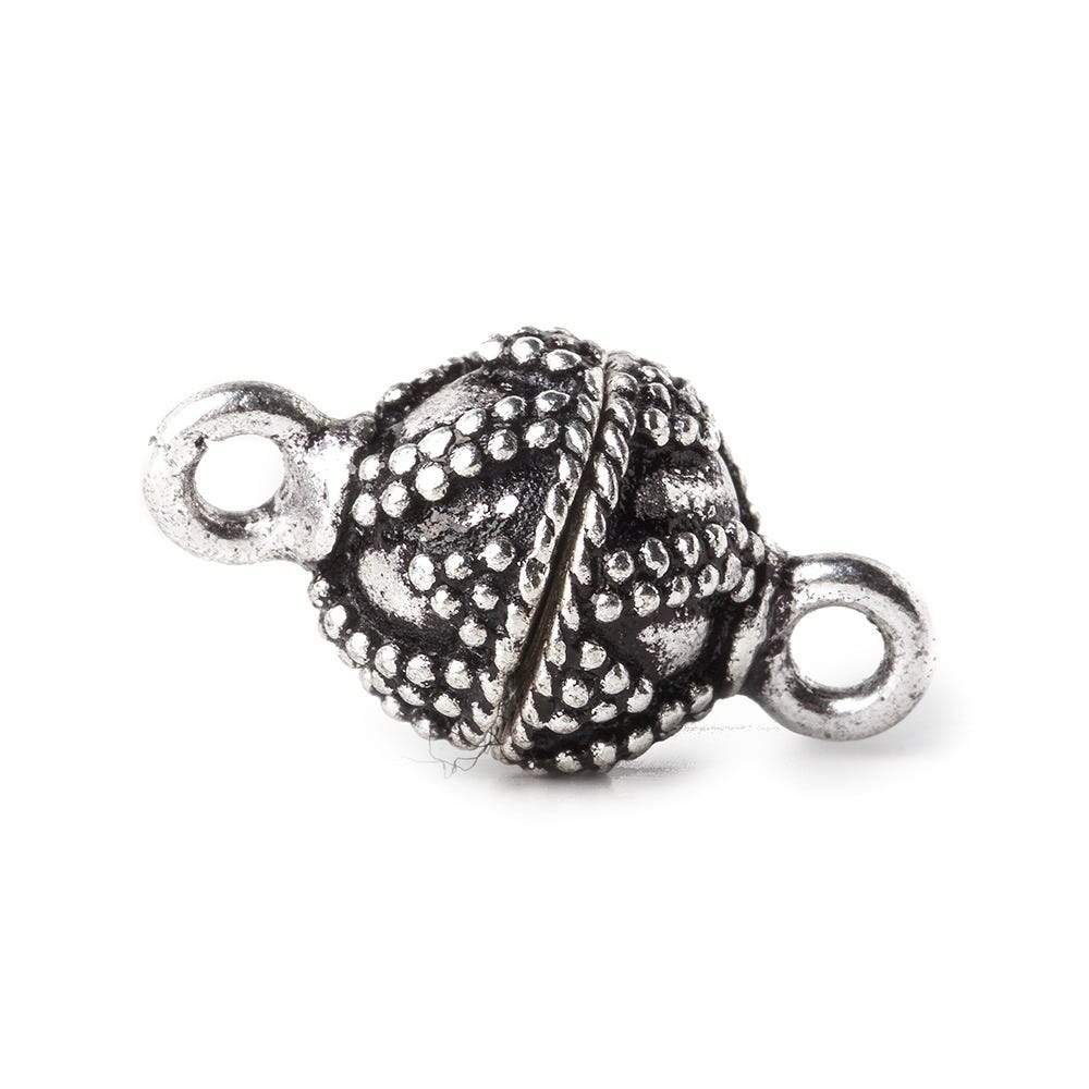 10mm Antiqued Sterling Silver Plated Copper Magnetic Clasp Round Miligrain Design 1 piece - Beadsofcambay.com