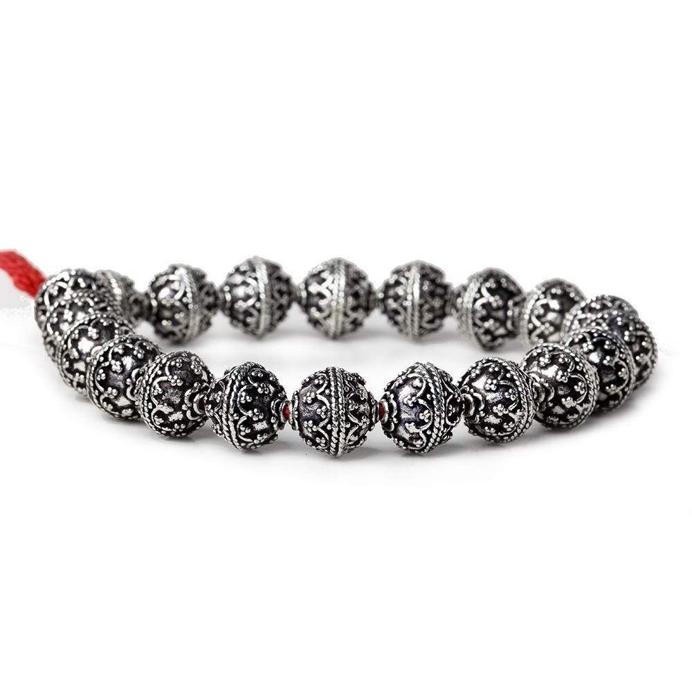 10mm Antiqued Sterling Silver Plated Copper Moroccan Round 8 inch 20 Beads - Beadsofcambay.com