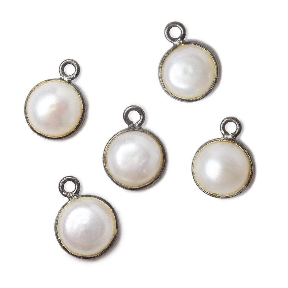 10mm Black Gold Bezel Off White Button Pearl Pendant 1 piece - Beadsofcambay.com