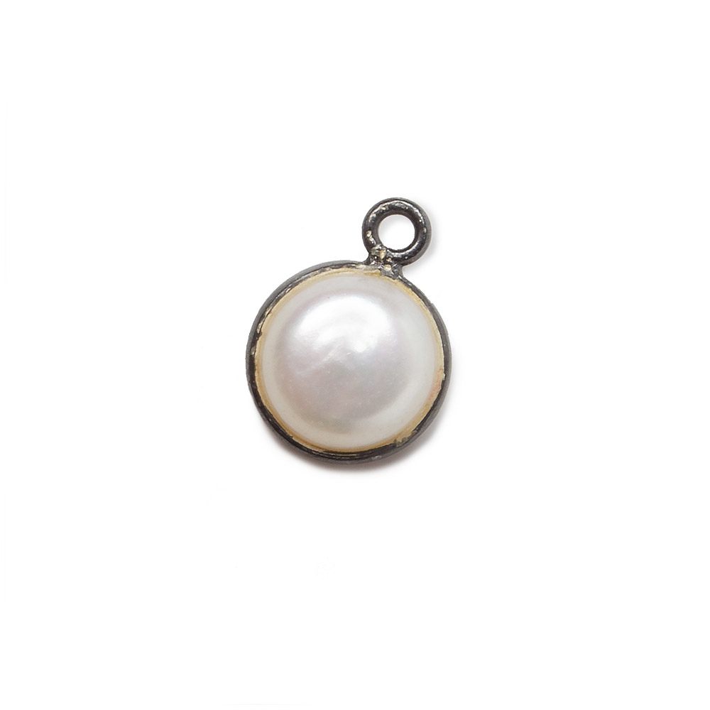 10mm Black Gold Bezel Off White Button Pearl Pendant 1 piece - Beadsofcambay.com