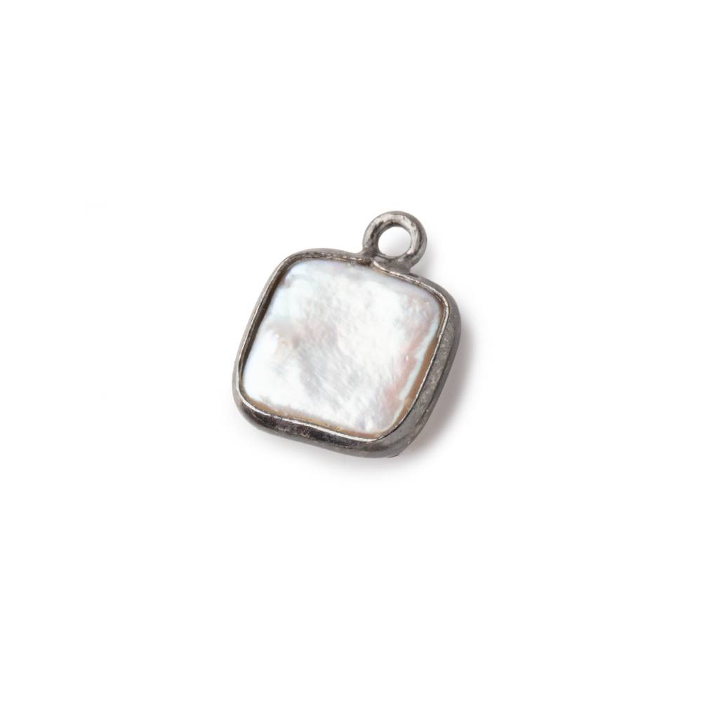 10mm Black Gold Bezel Off White Square Pearl Pendant 1 piece - Beadsofcambay.com