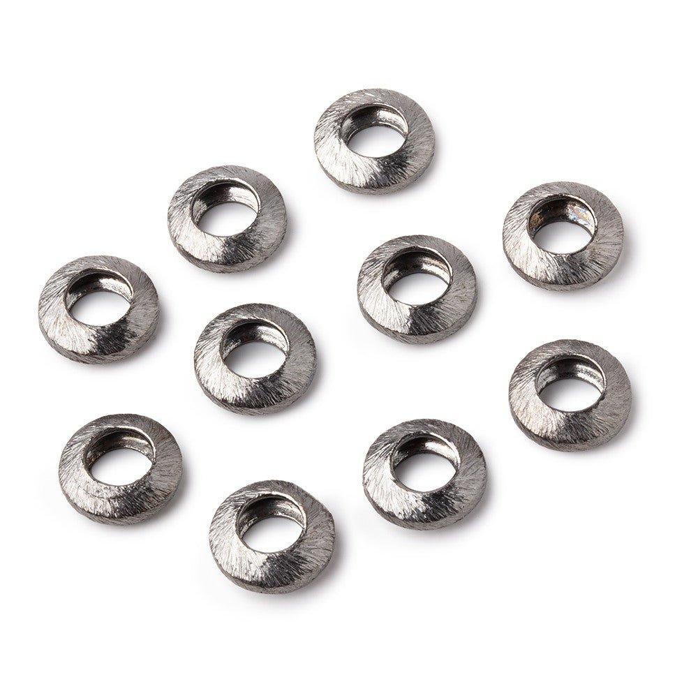 10mm Black Gold Plated Copper Brushed Disc Large Hole Beads Set of 10 pieces - Beadsofcambay.com