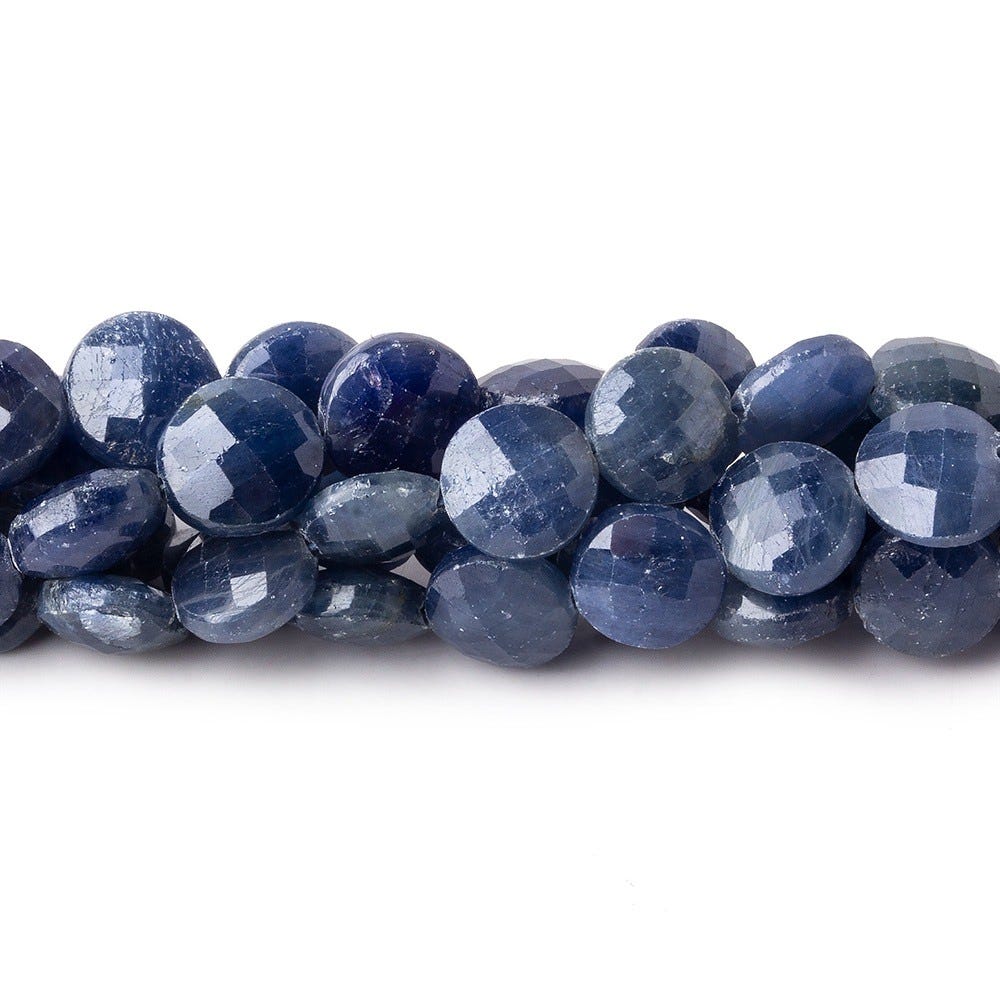 10mm Blue Sapphire faceted coins 8 inch 21 pieces - Beadsofcambay.com