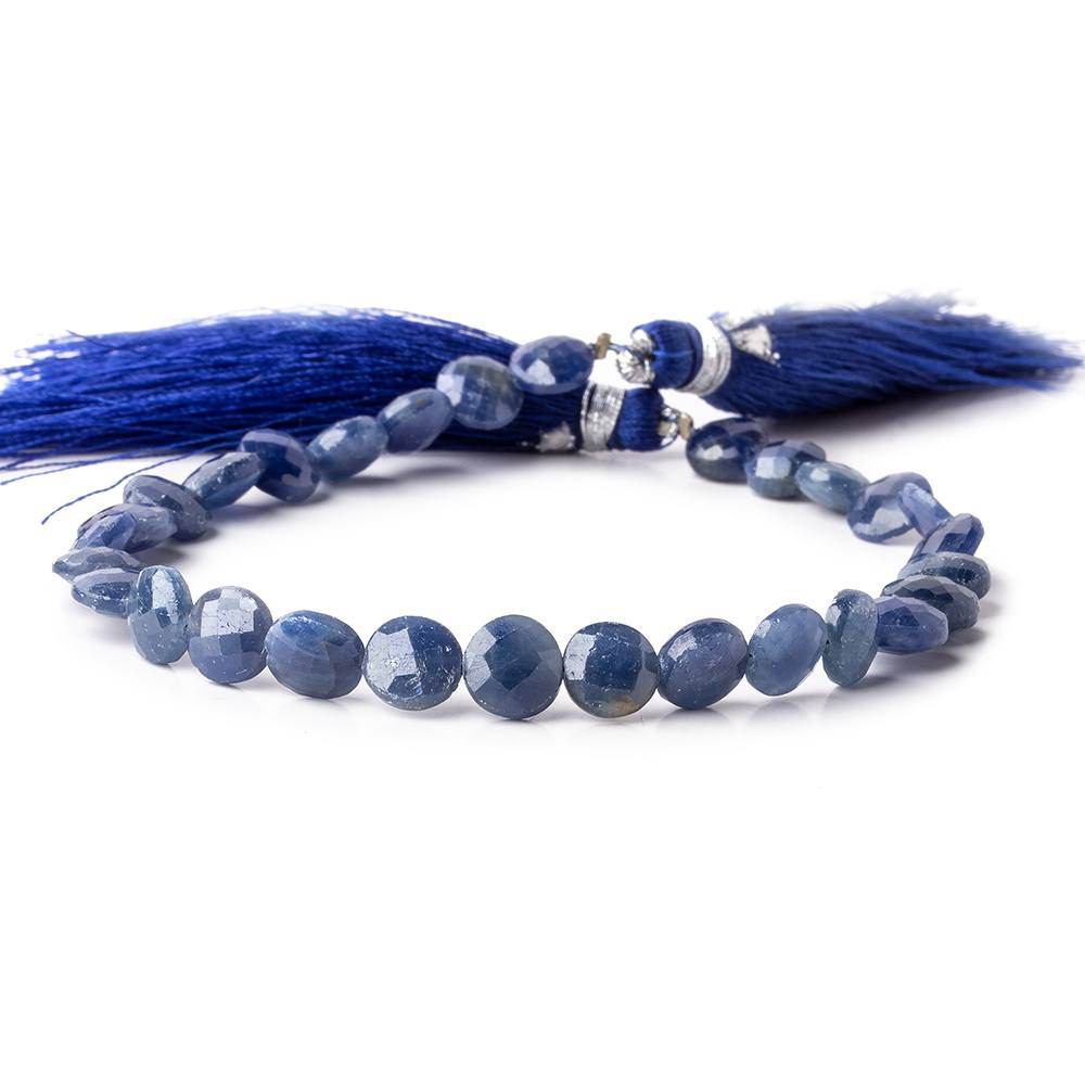 10mm Blue Sapphire faceted coins 8 inch 21 pieces - Beadsofcambay.com