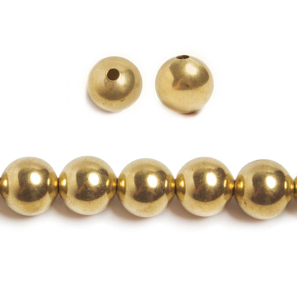 10mm Brass plain round beads 8 inch 22 pieces - Beadsofcambay.com