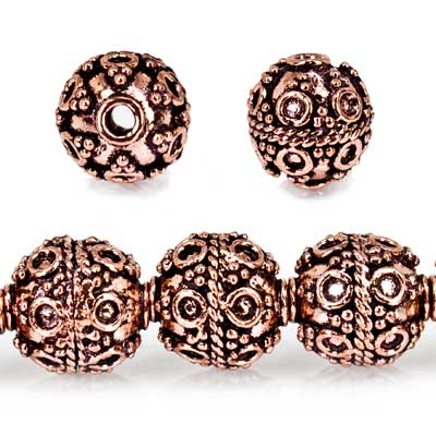 10mm Copper Bead Bead Roval Circle and Miligrain Triangle 8 inch 18 pcs - Beadsofcambay.com
