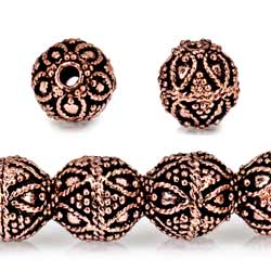 10mm Copper Bead Round Miligrain Triangle and Heart 8 inch 18 pcs - Beadsofcambay.com