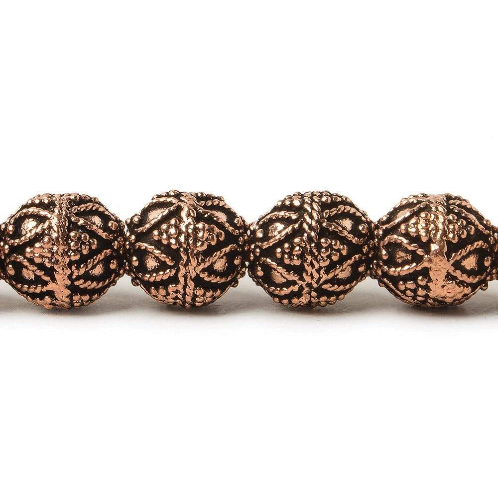 10mm Copper Bead Round Miligrain Triangle and Heart 8 inch 18 pcs - Beadsofcambay.com